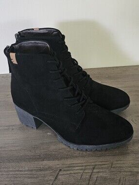 Dr. Scholl's Black Lace-Up Block Heel Ankle Boots Size 7.5